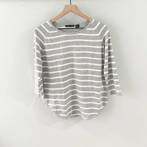 Jeanne Pierre 3/4 Sleeve Gray Stripe Sweater Size Medium